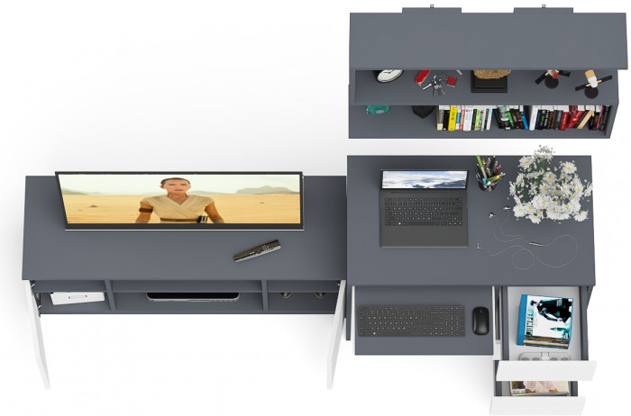 Мори Стол компьютерный МС-6 правый + Тумба МТВ1200.1 + Полка 900, цвет графит/белый, ШхГхВ 210,4х50х209,6 см., НЕ универсальная сборка