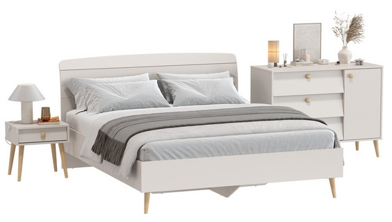 Афина Спальня Кровать 1600 + Комод + Тумба, кашемир серый