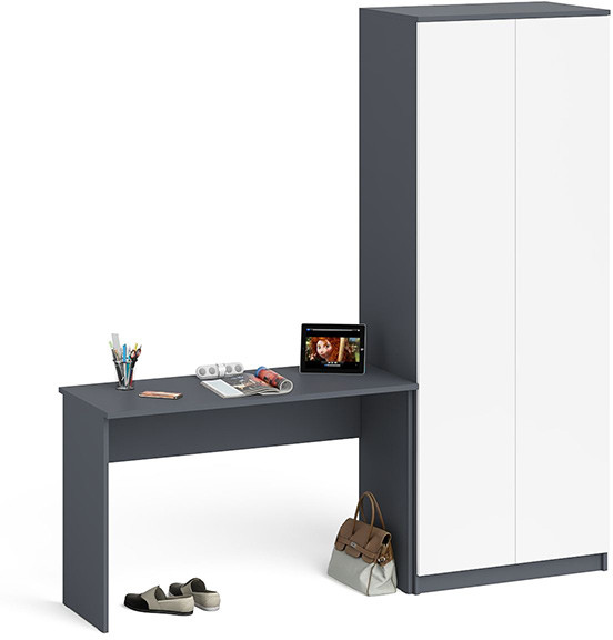 Мори письменный стол МСП1200.1 + Шкаф МШ800.1, графит/белый
