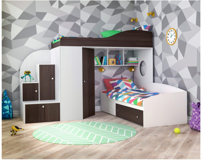 Кровать-чердак Кадет 2 (Дуб молочный/Лайм)