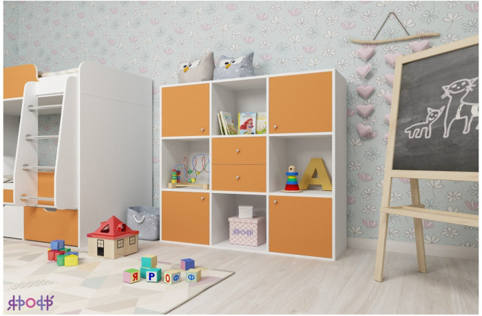 Стеллаж Джери (Белое дерево/Оранжевый)