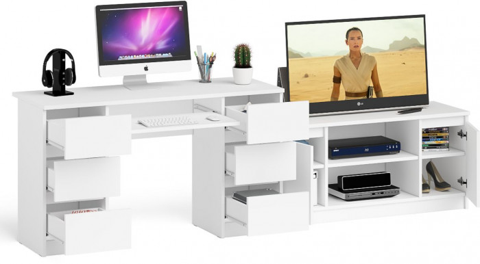 Мори Стол компьютерный МС-2 + Тумба МТВ1200.1, цвет белый, ШхГхВ 255,8х50х76,6 см., универсальная сборка