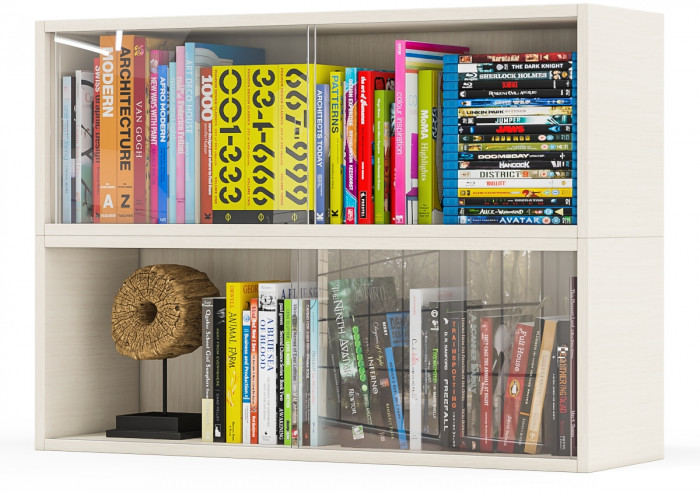 Две полки книжных С-МД-КН01, цвет дуб, ШхГхВ размер каждой полки в отдельности: 83х25х30 см., стеклянные дверцы