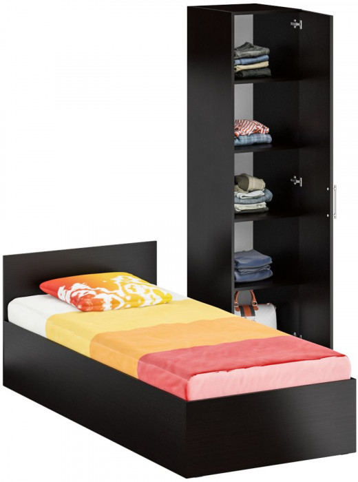 Кровать 0900 + Пенал Стандарт, цвет венге, ШхГхВ 93,5х203,5х70 + 45х52х200 см., сп.м. 900х2000 мм., без матраса, основание есть