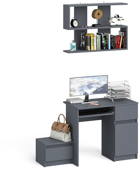Мори компьютерный стол МС-1 правый + Тумба ТМП400.1 + Полка 900, графит