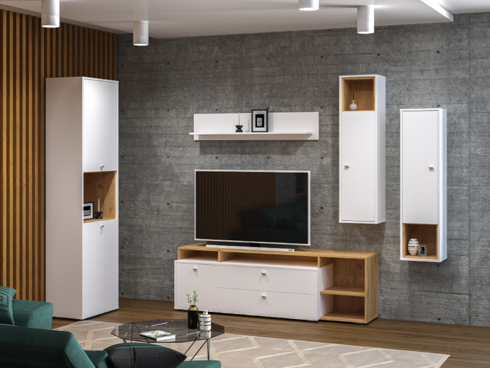 Бэль 10.92 Тумба, цвет дуб крафт золотой/белый премиум, ШхГхВ 171х43х52,8 см., НЕ универсальная сборка