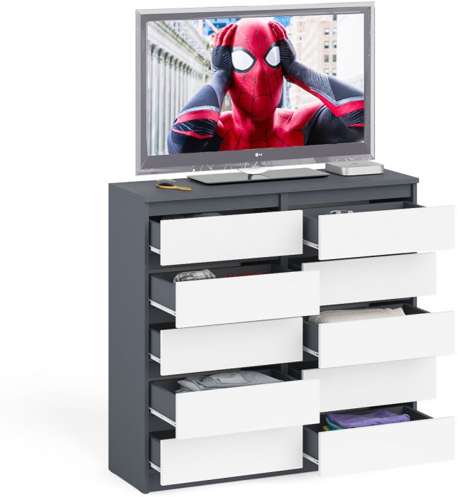 Мори Комод МК1200.10, цвет графит/белый, ШхГхВ 120,4х41х115 см.