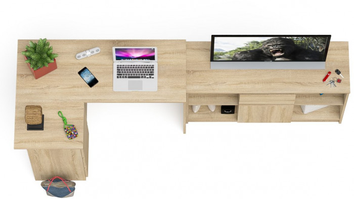 Мори Стол компьютерный МС-16 левый + Тумба МТВ1204.1, цвет дуб сонома, ШхГхВ 244,8х84,9х76,6 см., выдвижные ящики слева, НЕ универсальная сборка