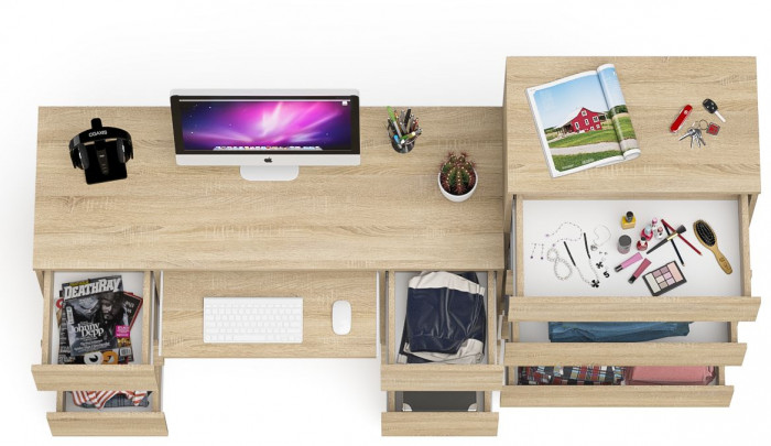Мори Стол компьютерный МС-2 + Комод МК700.5, цвет дуб сонома, ШхГхВ 205,8х50х114 см., универсальная сборка