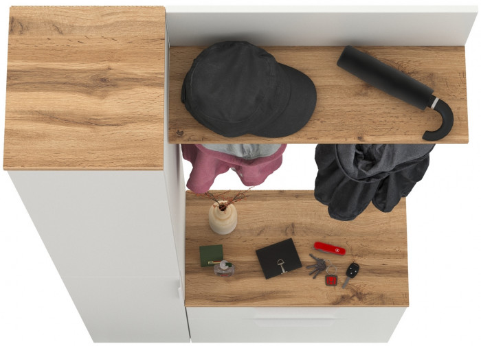 Октава Прихожая 14, цвет белый шагрень/дуб крафт золотой/фасады МДФ белый шагрень, ШхГхВ 97,1х35,4х197,6 см., универсальная сборка