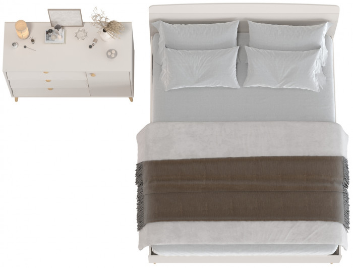 Афина Спальня Кровать 1600 + Комод, кашемир серый