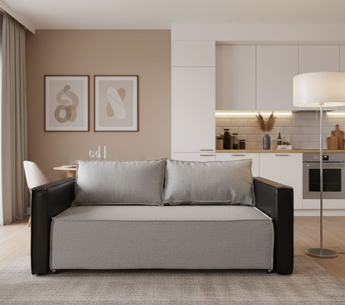 Диван-аккордеон Барон 160х200, рогожка, серый