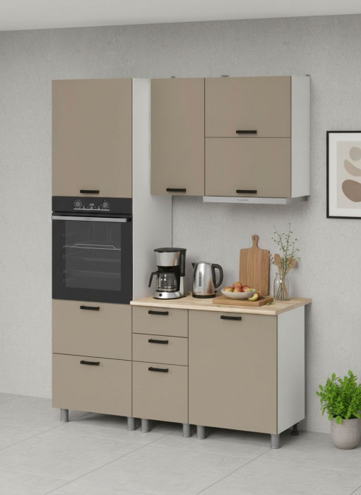 МК Аленушка 1,6м ПД 2 Орешник Матовый Вижен,скоба черный,сонома (без столешницы)