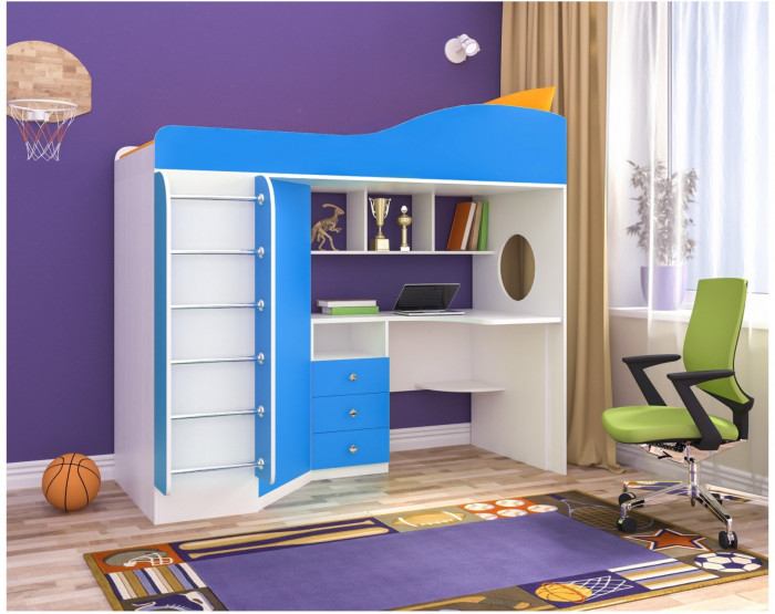 Кровать-чердак Кадет 1 с металлической лестницей (Дуб молочный/Оранжевый)