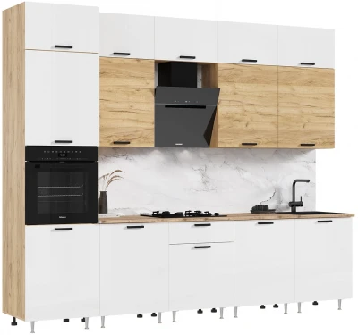 Кухня Рио NEW ЛДСП 3,0м/1080м (490), Компановка №3/1, Белый глянец/Дуб Крафт