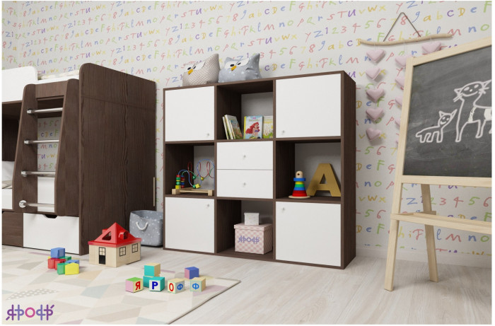 Стеллаж Джери (Ясень Анкор Темный/Оранжевый)