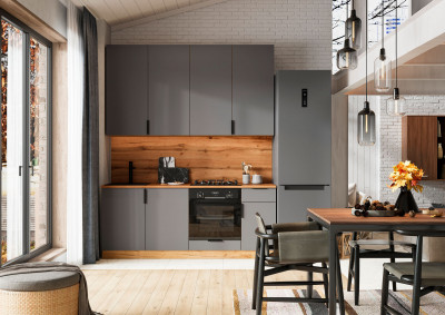 ЛИОН Кухня 2,0 (2000х2520х600) Фасад ГРАФИТ СЕРЫЙ/Корпус ДУБ КРАФТ ЗОЛОТО,ГРАФИТ СЕРЫЙ