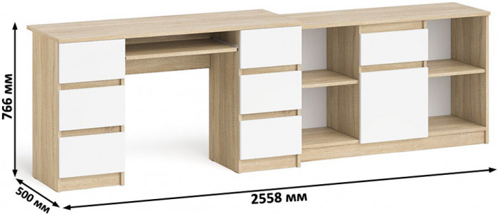 Мори Стол компьютерный МС-2 + Тумба МТВ1204.1, цвет дуб сонома/белый, ШхГхВ 255,8х50х76,6 см., универсальная сборка