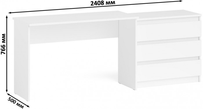 Мори Стол письменный МСП1200.1 + Комод МК800.1, цвет белый, ШхГхВ 200,8х50х76,6 см., универсальная сборка