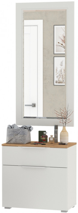 Октава Прихожая 38, цвет белый шагрень/дуб крафт золотой/фасады МДФ белый шагрень, ШхГхВ 64,9х35,4х197 см.