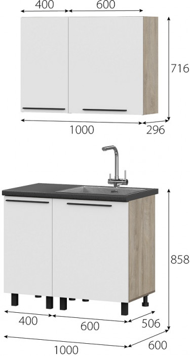 Кухня Этна 1.0 м. Комплект 3, софт вайт