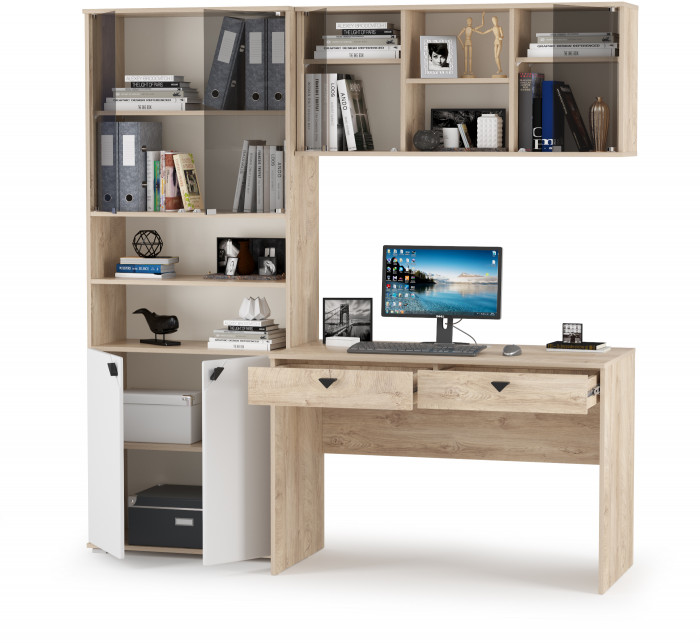 КР100 Бостон № 25, цвет дуб эндгрейн элегантный/фасады МДФ милк рикамо софт, 13.156+12.69+10.51, ШхГхВ 192х57,2х194,4 см., универсальная сборка