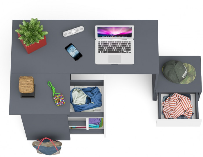 Мори компьютерный стол МС-16 левый + Тумба ТМП400.1, графит/белый