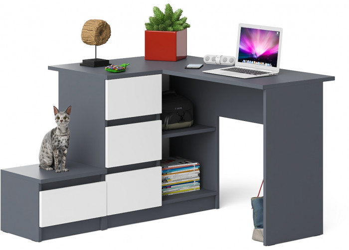 Мори компьютерный стол МС-16 левый + Тумба ТМП400.1, графит/белый
