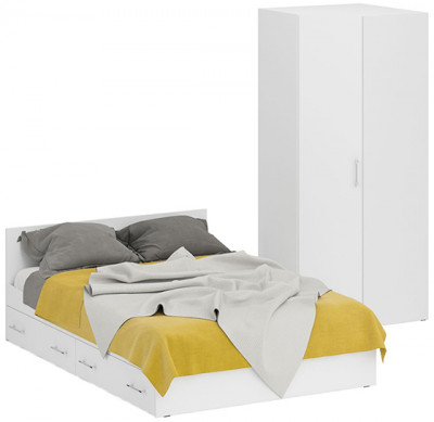 Кровать с ящиками 1400 + угловой шкаф Стандарт, белый
