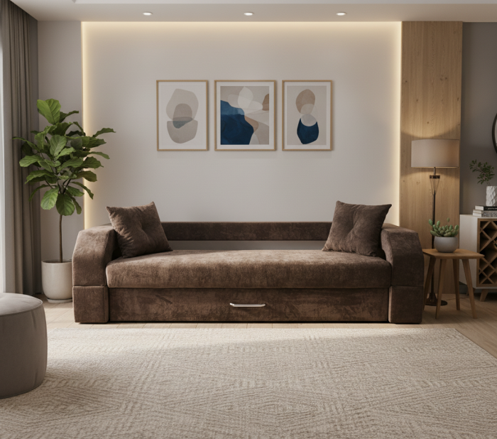 Диван-еврокнижка Манчестер 160х200, с подсветкой 06, велюр коричневый