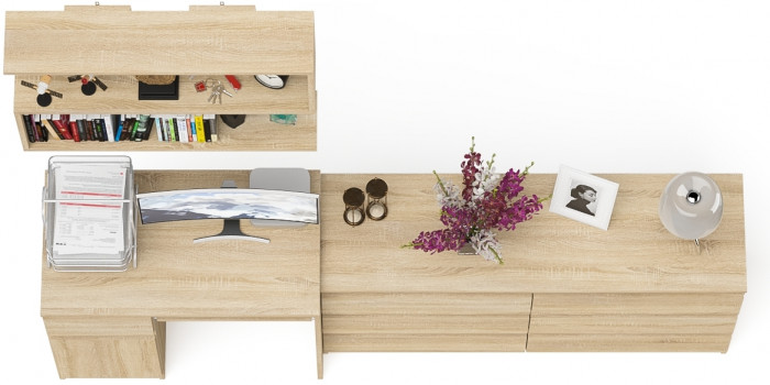 Мори компьютерный стол МС-1 левый + Комод МК1380.6 + Полка 900, дуб сонома