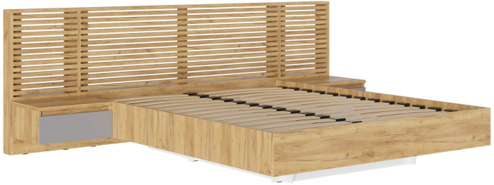 Спальный гарнитур Бостон ЛДСП 160 с ортопедом и ПМ, крафт золотой/серый шифер