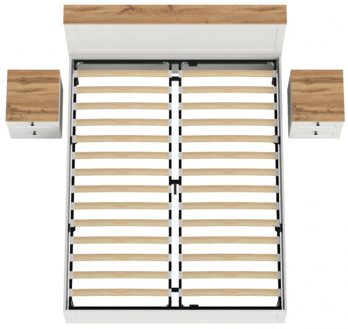 Остин 11.53 Кровать + ортопед + 16.152 Тумба 2 шт., белый шагрень/дуб крафт золотой