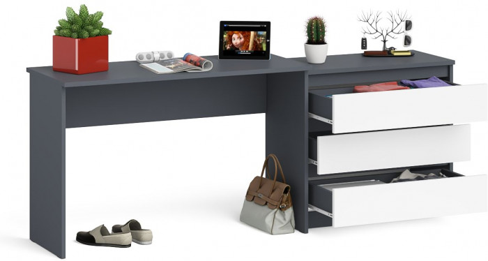 Мори Стол письменный МСП1200.1 + Комод МК800.1, цвет графит/белый, ШхГхВ 200,8х50х76,6 см., универсальная сборка