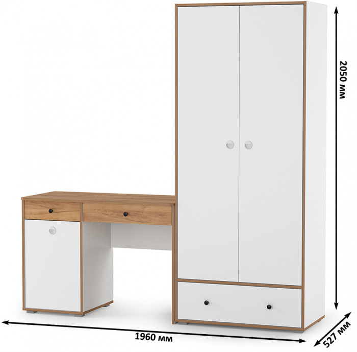 Вуди Компоновка № 21, цвет белый премиум/дуб крафт золотой, ШхГхВ 196х52,7х205 см., универсальная сборка