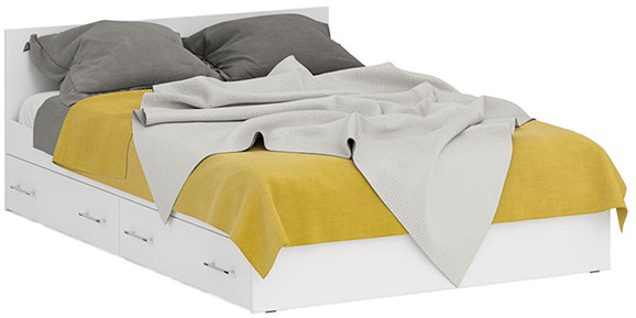 Стандарт Кровать с ящиками 1400, цвет белый, ШхГхВ 143,5х203,5х70 см., сп.м. 1400х2000 мм., без матраса, основание есть