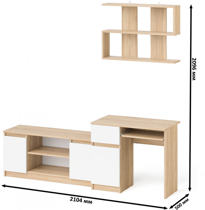 Мори компьютерный стол МС-1 левый + Тумба МТВ1200.1 + Полка 900, дуб сонома/белый