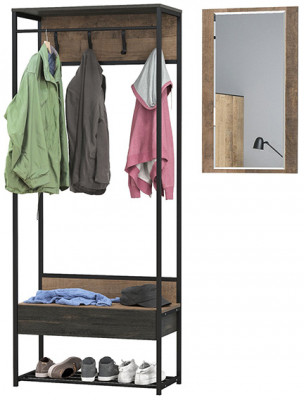 Трувор 15.120 Прихожая + 15.30 Зеркало, цвет дуб гранж песочный/интра, ШхГхВ 130х36,6х194,2 см., универсальная сборка