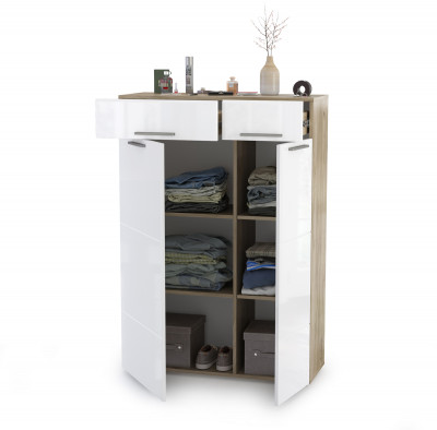 Лайн 13.121 Комод, цвет дуб крафт серый/фасады МДФ белый глянец, ШхГхВ 90х35х129,2 см., универсальная сборка