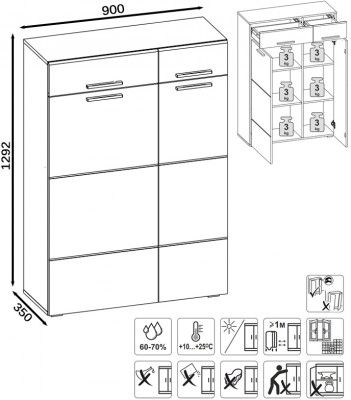 Лайн 13.121 Комод, цвет дуб крафт серый/фасады МДФ белый глянец, ШхГхВ 90х35х129,2 см., универсальная сборка