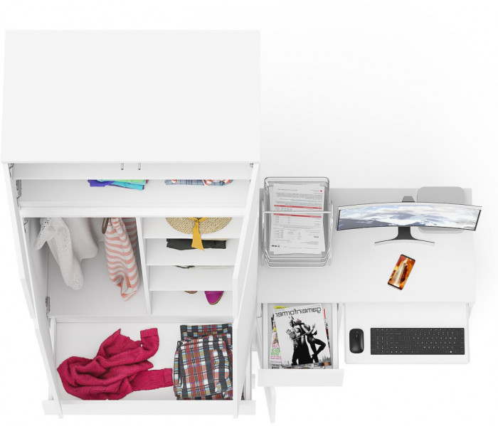 Мори Стол компьютерный МС-1 левый + Шкаф МШ900.1 + Антресоль МА900.1, цвет белый, ШхГхВ 180,4х50,4х234,2 см., выдвижной ящик слева, НЕ универс. сборка