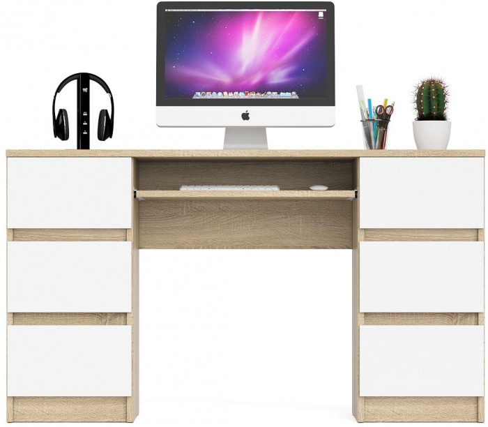 Мори компьютерный стол МС-2, дуб сонома/белый