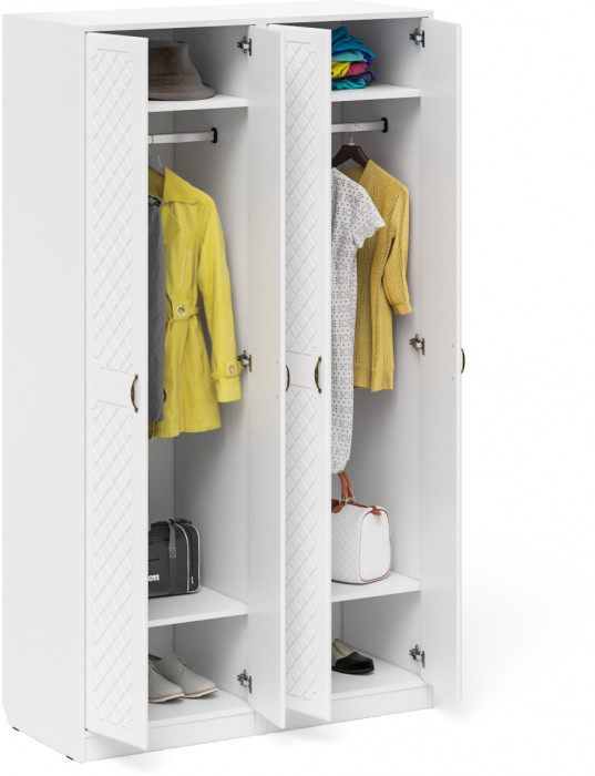 Прихожая П-6 Шкаф + Шкаф, цвет белая шагрень/фасады МДФ белое дерево фрезеровка ромб, ШхГхВ 120х50х210 см.