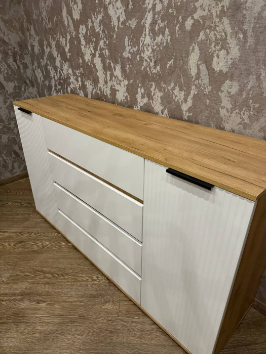 Марвэл Комод 2 двери 4 ящика (1600), Белый/Браш белый