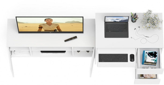 Мори Стол компьютерный МС-6 правый + Тумба МТВ1200.1, цвет белый, ШхГхВ 210,4х50х76,6 см., выдвижные ящики справа, НЕ универсальная сборка