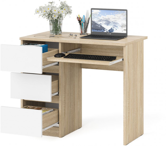 Мори компьютерный стол МС-6 левый, дуб сонома/белый