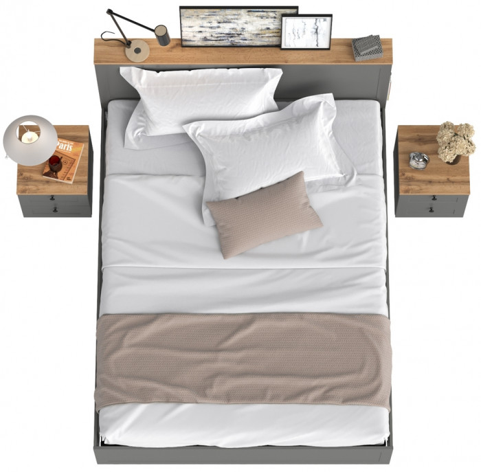 Остин 11.53 Кровать + ортопед + 16.152 Тумба 2 шт., серый графит/дуб крафт золотой