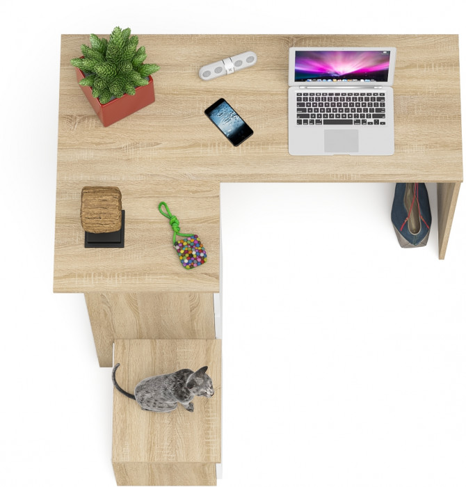 Мори компьютерный стол МС-16 левый + Тумба ТМП400.1, дуб сонома/белый