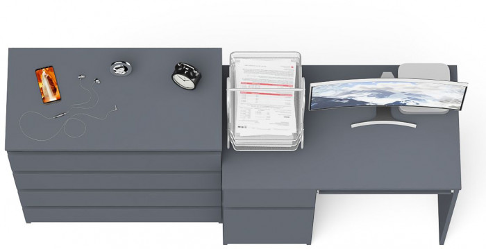 Мори Стол компьютерный МС-1 левый + Комод МК800.4, цвет графит, ШхГхВ 170,4х50х94 см., выдвижной ящик слева, НЕ универсальная сборка