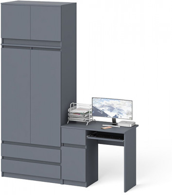 Мори Стол компьютерный МС-1 левый + Шкаф МШ900.1 + Антресоль МА900.1, цвет графит, ШхГхВ 180,4х50,4х234,2 см., выдвижной ящик слева, НЕ универс. сб.